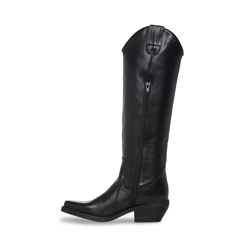 Black Steve Madden Heard Leather Women's Knee-high Boots | PH 840516QZ